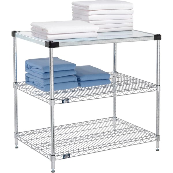 Nexel 3 Shelf, Chrome Wire Shelving Unit, Starter, 1 Solid Shelf, 36inW x 24inD x 34inH B3124340 - main